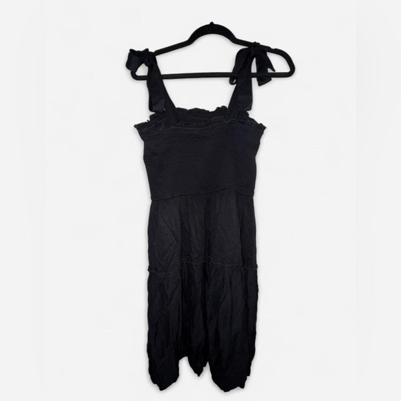 Black Smocked Tiered Mini Sundress - Picture 2 of 5